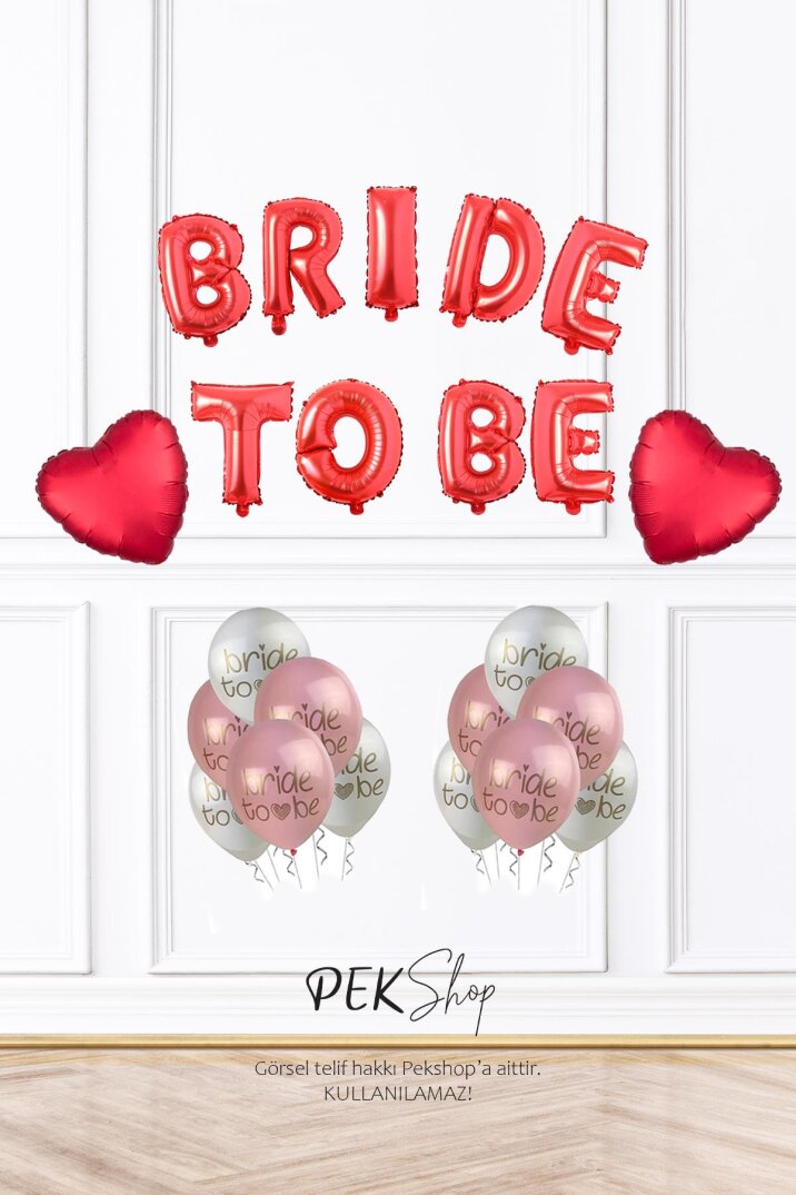 Bride To Be Balon Süsleme Paketi Kırmızı Kalp ve Bride Baskılı Balonlar Paketi - 1