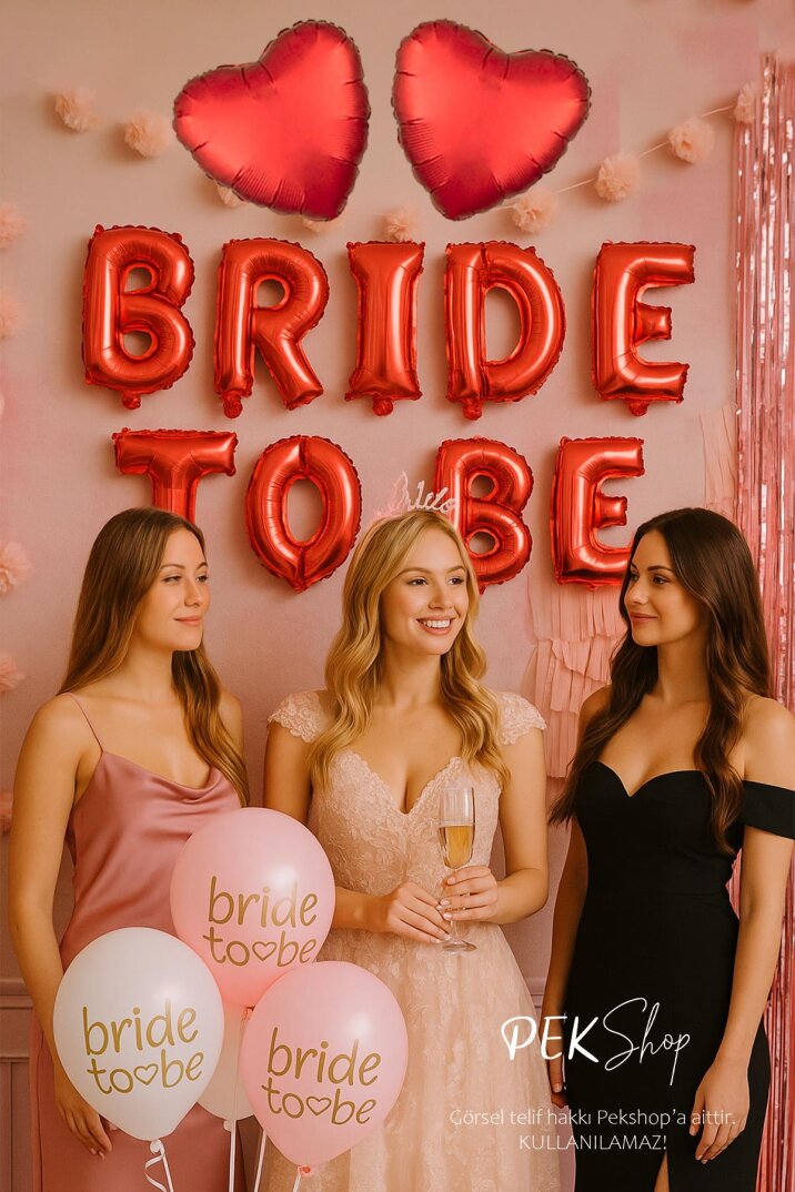 Bride To Be Balon Süsleme Paketi Kırmızı Kalp ve Bride Baskılı Balonlar Paketi - 2
