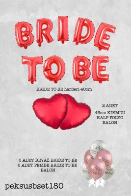 Bride To Be Balon Süsleme Paketi Kırmızı Kalp ve Bride Baskılı Balonlar Paketi - 3