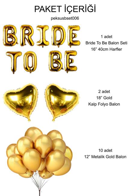 Bride To Be Folyo Balon Seti - Bekarlığa Veda Bride Partisi Balon Süsleme Gold Büyük - 2
