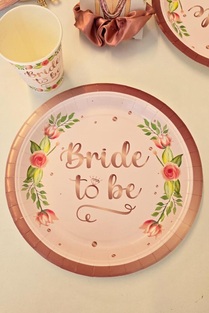 Bride To Be Karton Tabak Bardak Seti 8 li Paket Bride Parti Masa Süsleme Tabak Bardak Seti - 2
