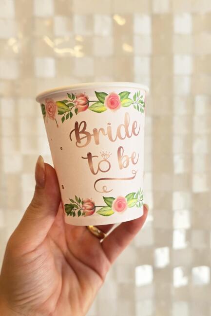 Bride To Be Karton Tabak Bardak Seti 8 li Paket Bride Parti Masa Süsleme Tabak Bardak Seti - 3