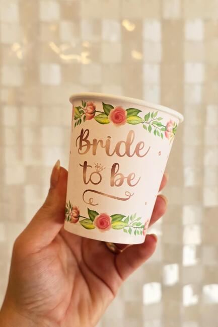 Bride To Be Karton Tabak Bardak Seti 8 li Paket Bride Parti Masa Süsleme Tabak Bardak Seti - 4