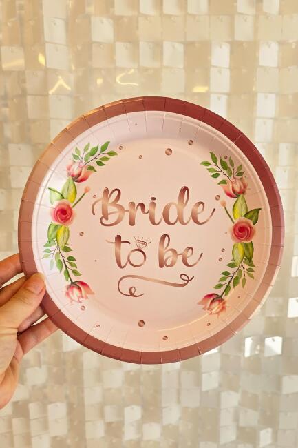 Bride To Be Karton Tabak Bardak Seti 8 li Paket Bride Parti Masa Süsleme Tabak Bardak Seti - 5