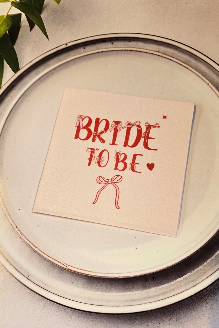 Bride To Be Peçetesi Fiyonk Tasarım 12li Pembe Kare Kumaş Dokulu 12 Adet - 1