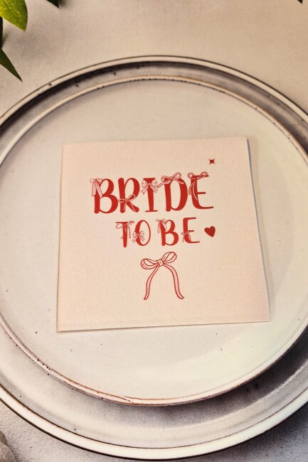 Bride To Be Peçetesi Fiyonk Tasarım 12li Pembe Kare Kumaş Dokulu 12 Adet - 2