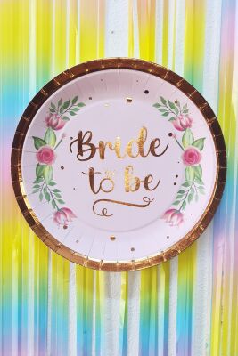 Bride To Be Tabak Rose Gold Varaklı Karton Tabak 8 li Paket - 1