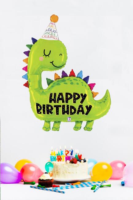 Büyük Dinozor Balon Happy Birthday Yazılı 90cm - 1