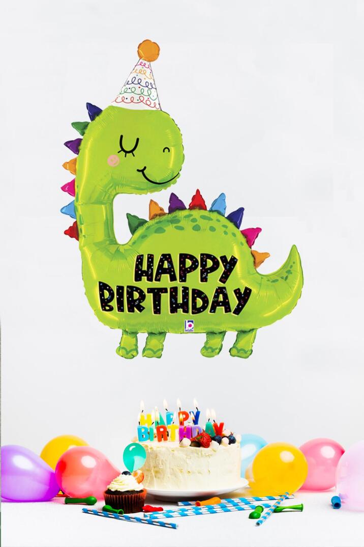 Büyük Dinozor Balon Happy Birthday Yazılı 90cm - 1