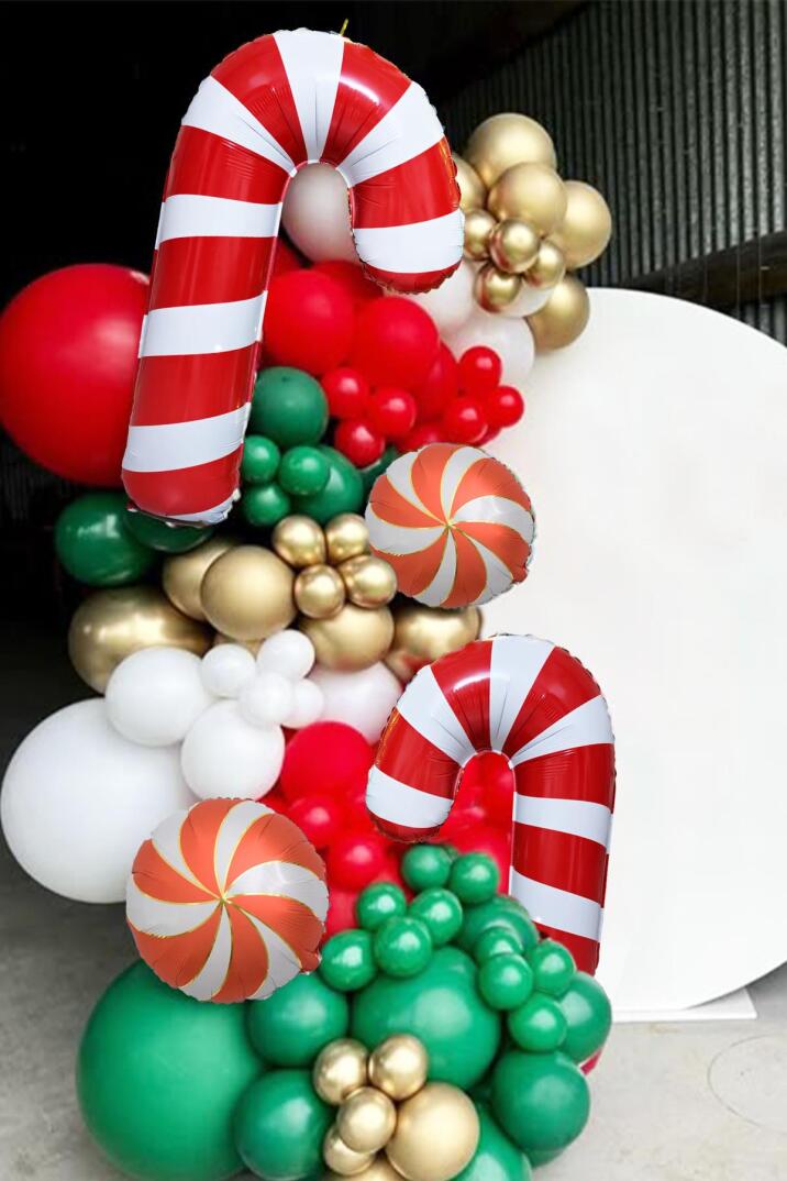 Büyük Kırmızı Beyaz Baston Şeker Folyo Balon Yılbaşı Süslemesi Büyük Baston Şeker Balon 90cm - 4
