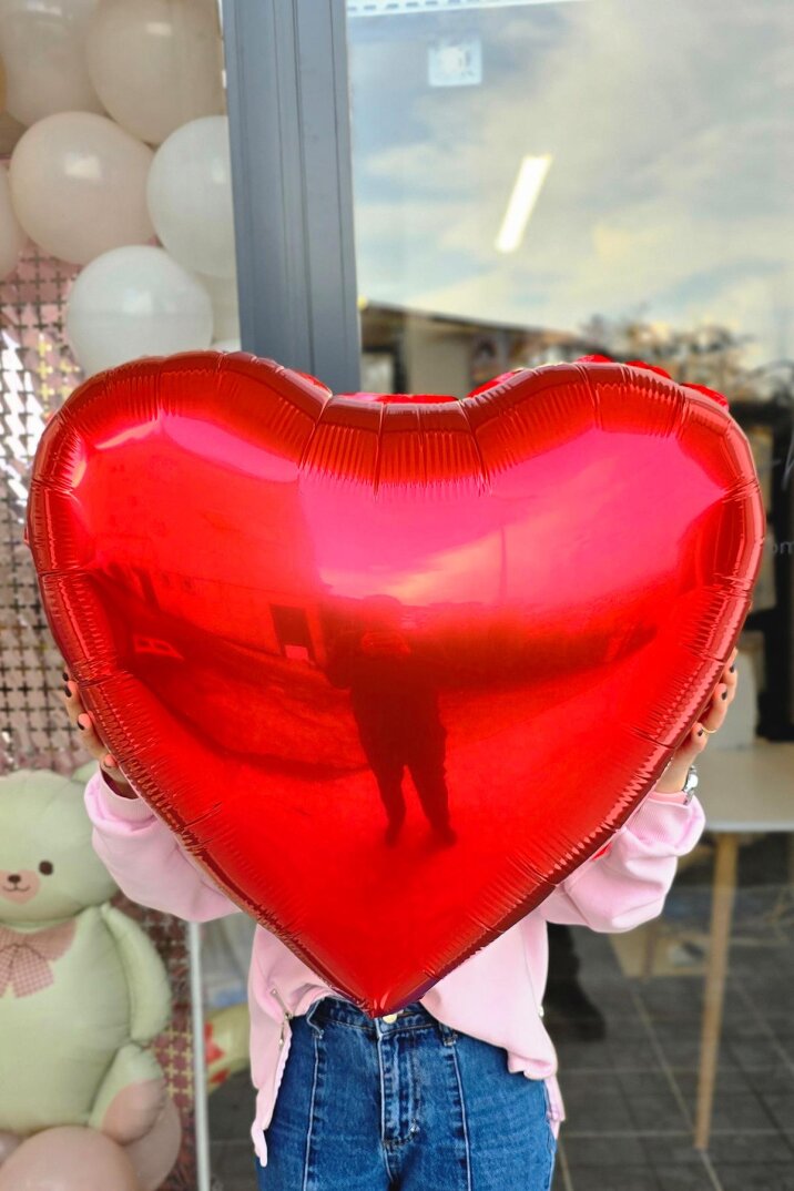 Büyük Kırmızı Kalp Balon 80 cm 32 inç Parlak Kırmızı Kalp Folyo Balon - 1