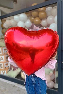 Büyük Kırmızı Kalp Balon 80 cm 32 inç Parlak Kırmızı Kalp Folyo Balon - 2