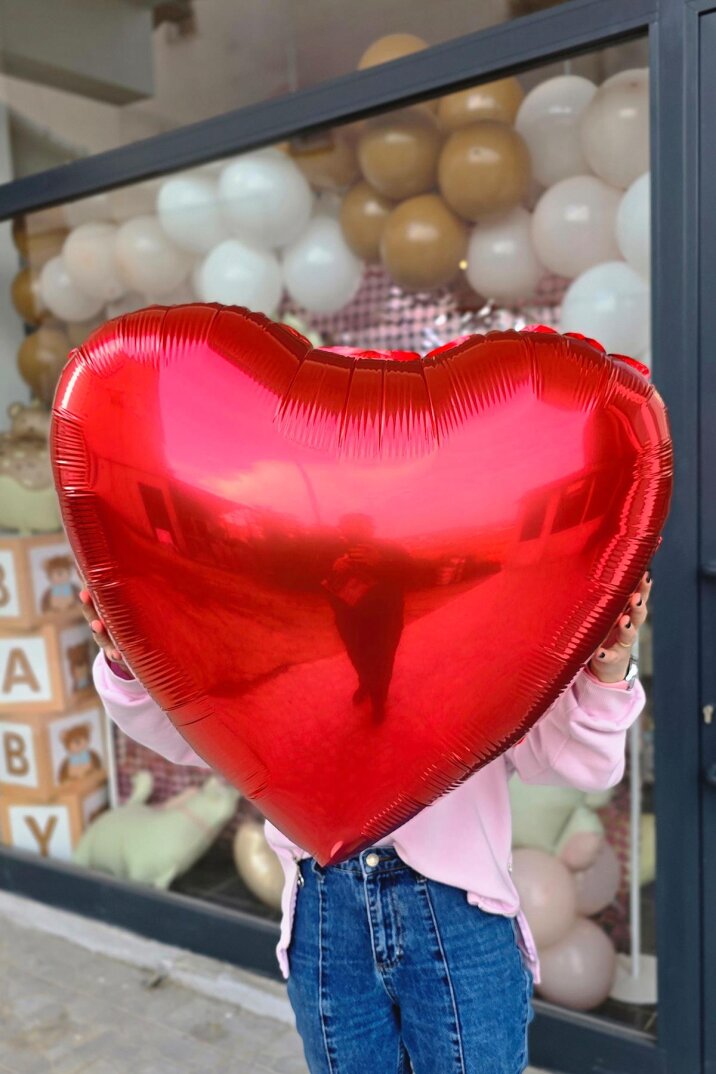 Büyük Kırmızı Kalp Balon 80 cm 32 inç Parlak Kırmızı Kalp Folyo Balon - 2