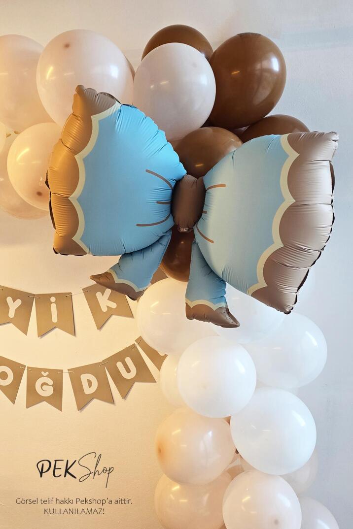 Büyük Retro Fiyonk Folyo Balon MAVİ Retro Renkler Fiyonk Şekilli Folyo Balon 60x90cm - 1