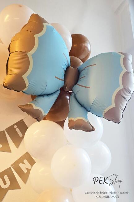 Büyük Retro Fiyonk Folyo Balon MAVİ Retro Renkler Fiyonk Şekilli Folyo Balon 60x90cm - 2