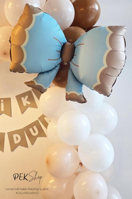 Büyük Retro Fiyonk Folyo Balon MAVİ Retro Renkler Fiyonk Şekilli Folyo Balon 60x90cm - 3