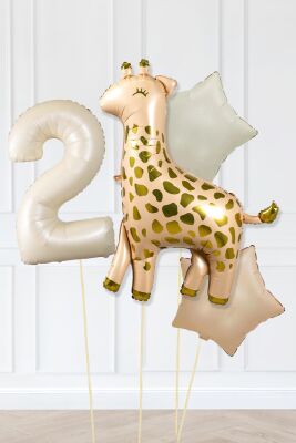 Büyük Zürafa Balon Retro Krem Karamel Doğum Günü Yaş Balon Seti Retro Konsept - 3