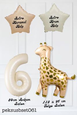 Büyük Zürafa Balon Retro Krem Karamel Doğum Günü Yaş Balon Seti Retro Konsept - 12