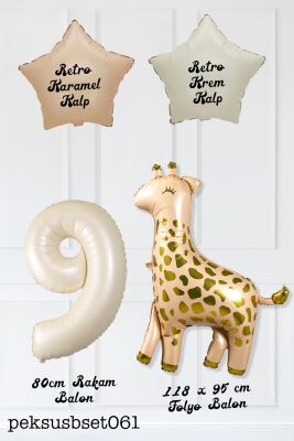 Büyük Zürafa Balon Retro Krem Karamel Doğum Günü Yaş Balon Seti Retro Konsept - 18