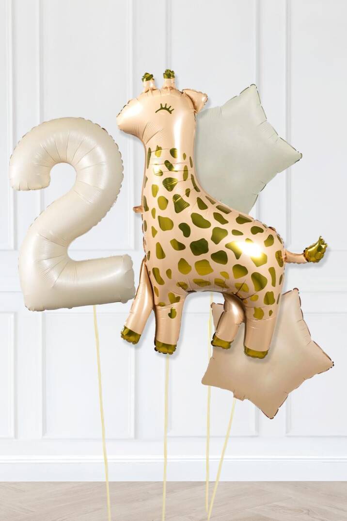 Büyük Zürafa Balon Retro Krem Karamel Doğum Günü Yaş Balon Seti Retro Konsept - 3