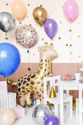 Büyük Zürafa Folyo Balon Vizon Gold Detaylı Zürafa Balon 118 cm - 2