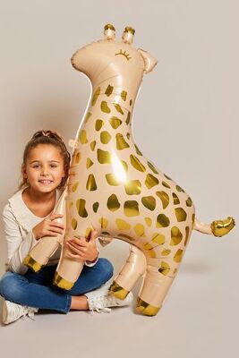 Büyük Zürafa Folyo Balon Vizon Gold Detaylı Zürafa Balon 118 cm - 3