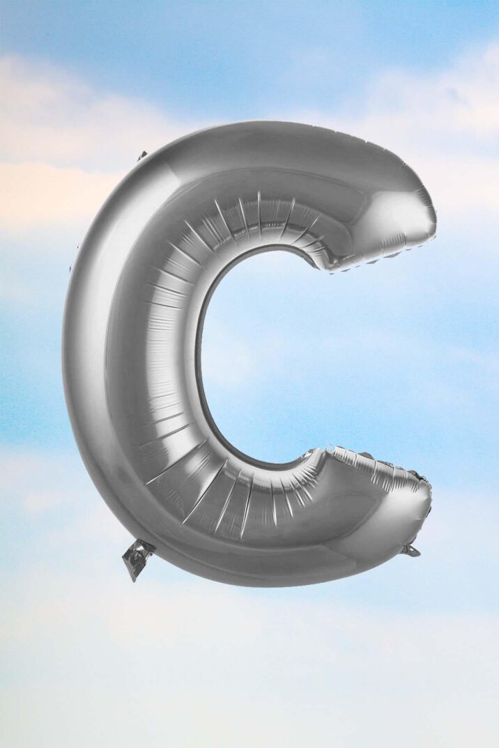 C Harfi Gümüş Folyo Balon 100 cm 40 inç 1 Metre Silver - 1