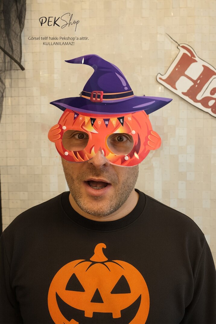 Cadı Şapkalı Cadılar Bayramı Balkabağı Gözlük Halloween Aksesuarı - 1
