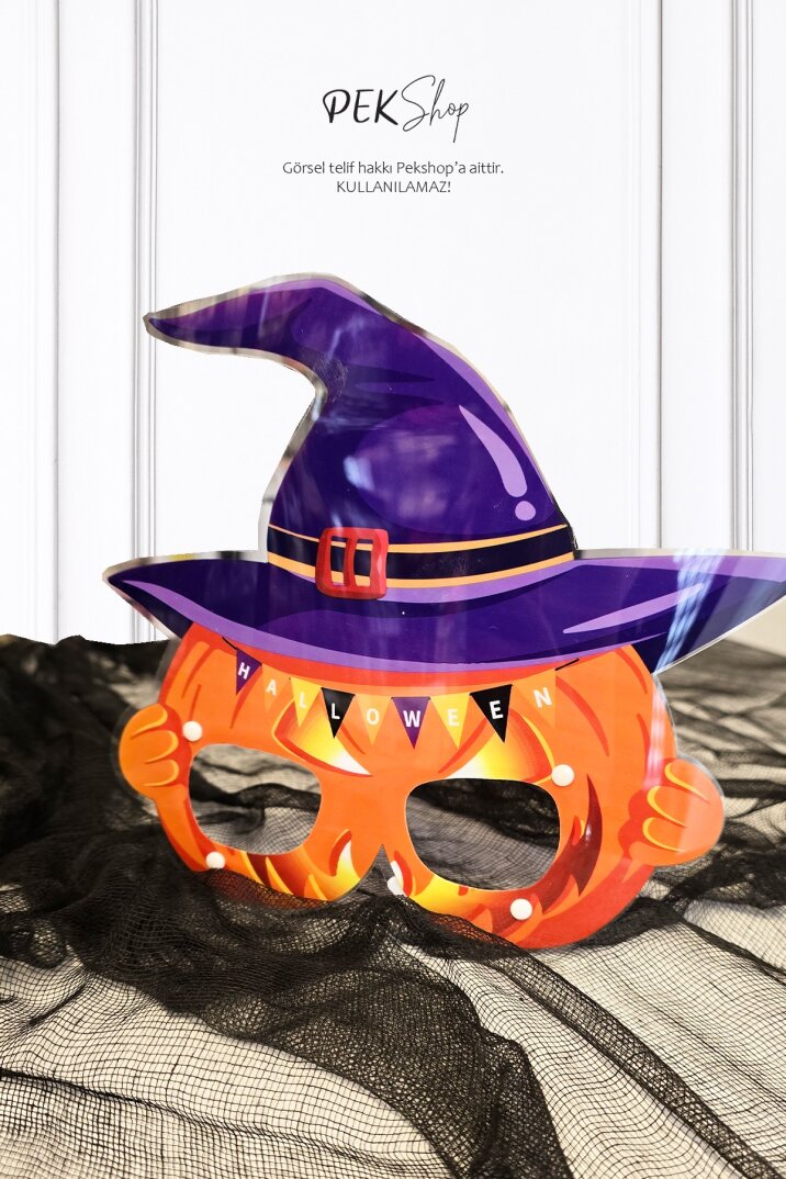 Cadı Şapkalı Cadılar Bayramı Balkabağı Gözlük Halloween Aksesuarı - 2