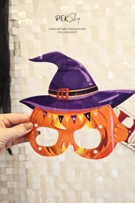 Cadı Şapkalı Cadılar Bayramı Balkabağı Gözlük Halloween Aksesuarı - 3