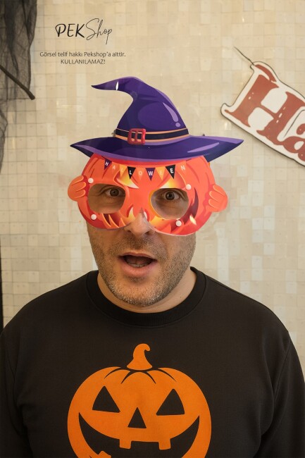 Cadı Şapkalı Cadılar Bayramı Balkabağı Gözlük Halloween Aksesuarı