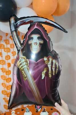 Cadılar Bayramı Azrail Balon Oraklı İskelet Azrail Halloween Balonu - 4