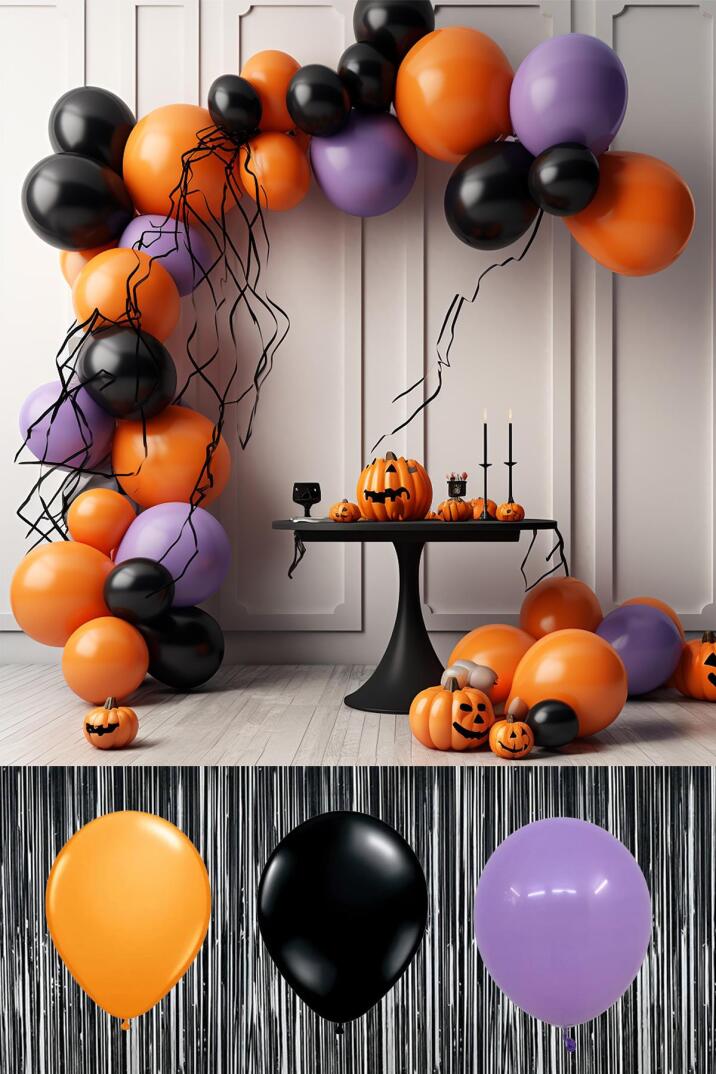 Cadılar Bayramı Balon Zinciri Turuncu Siyah Lila Balon Zinciri 50 adet Balon Halloween Balonları - 1