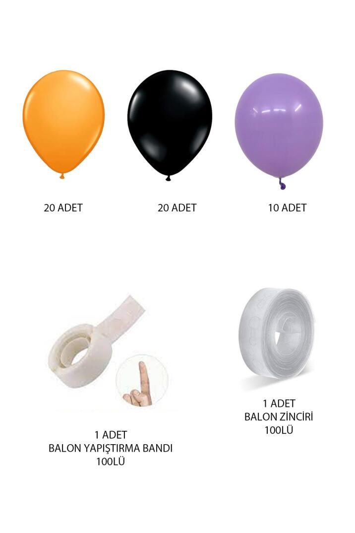 Cadılar Bayramı Balon Zinciri Turuncu Siyah Lila Balon Zinciri 50 adet Balon Halloween Balonları - 2