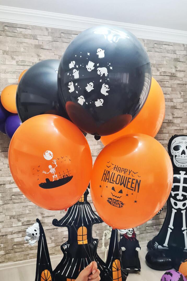 Cadılar Bayramı Balonları 10lu Paket Halloween Baskılı Balonlar - 1