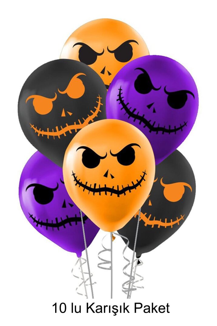 Cadılar Bayramı Balonları 10lu Paket Halloween Baskılı Balonlar - 1