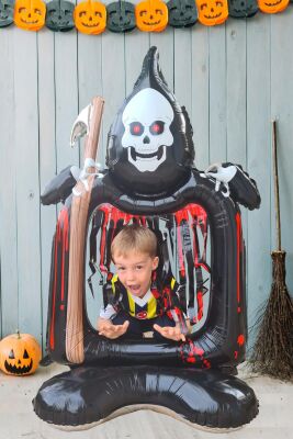 Cadılar Bayramı Balonu Büyük Boy Ayaklı Oraklı İskelet Halloween Balon - 2