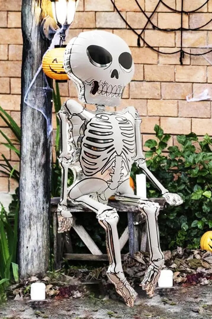 Cadılar Bayramı Balonu İskelet Şeklinde Parlak Halloween İskelet Balon - 3