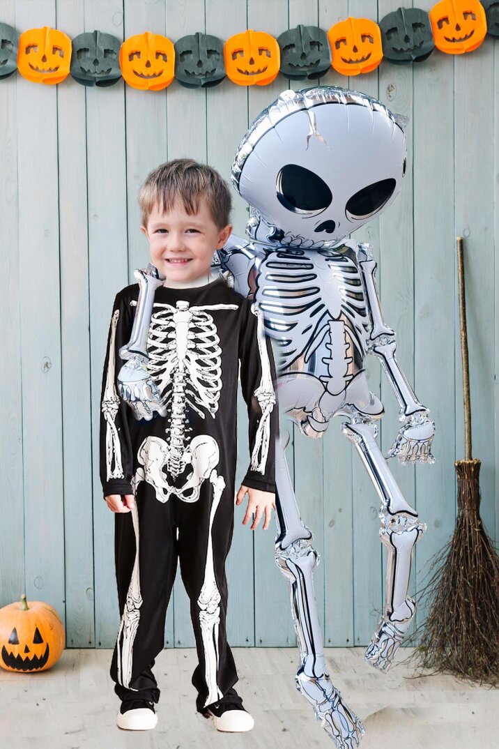 Cadılar Bayramı Balonu İskelet Şeklinde Parlak Halloween İskelet Balon - 4