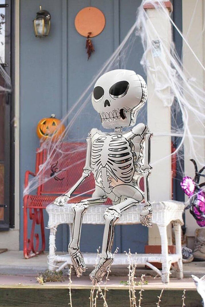 Cadılar Bayramı Balonu İskelet Şeklinde Parlak Halloween İskelet Balon - 5