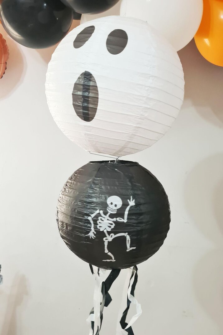 Cadılar Bayramı Fener Süsleri Tavan Süsü İkili Halloween Kağıt Fener Süsler Hayalet İskelet - 3