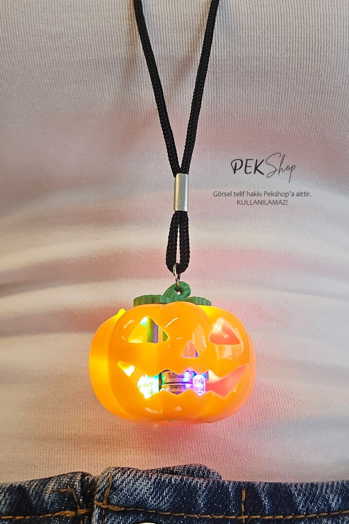 Cadılar Bayramı Işıklı Balkabağı Kolye Halloween Bal Kabağı Kolyesi Işıklı - 5