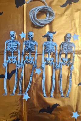 Cadılar Bayramı İskelet Figür Süsler İpli Halloween Süsleri 4lü İskelet Figürler 14cm - 1