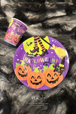 Cadılar Bayramı Karton Tabak Bardak Seti 8 li Paket Halloween Tabak Bardak - 2