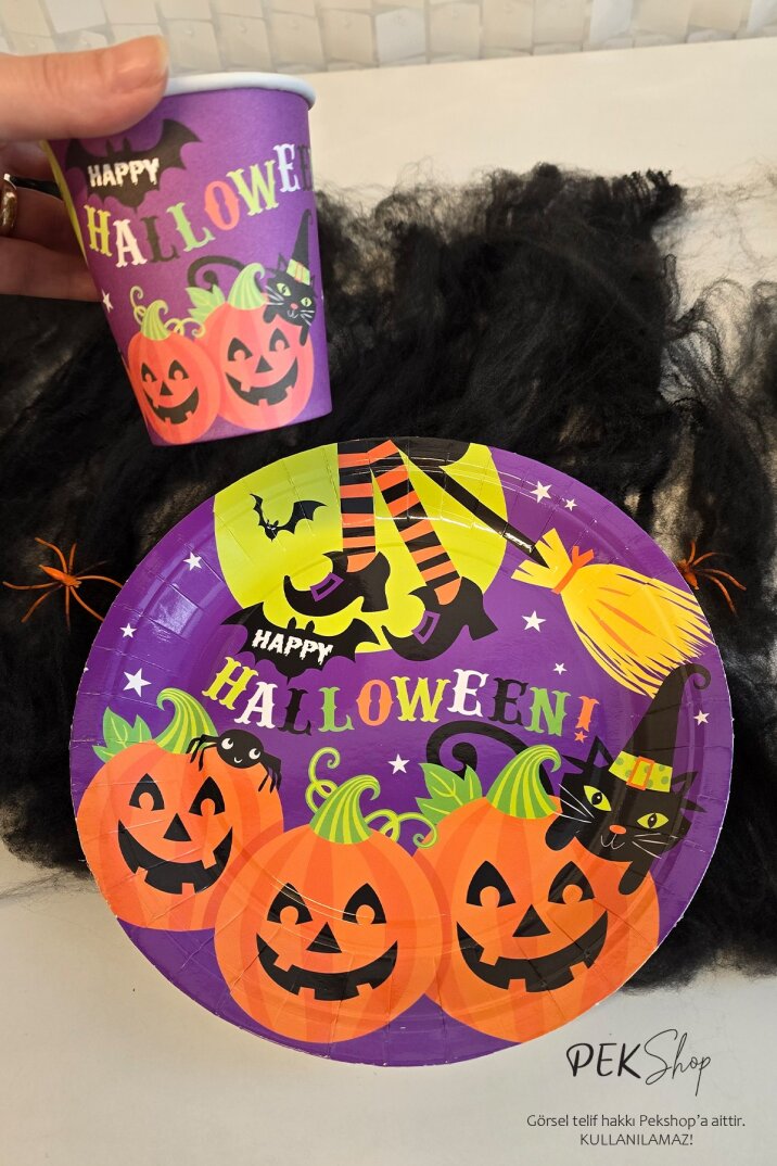 Cadılar Bayramı Karton Tabak Bardak Seti 8 li Paket Halloween Tabak Bardak - 3