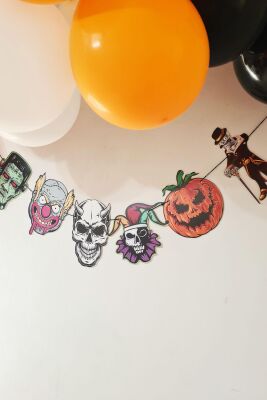 Cadılar Bayramı Korkunç Figürler Banner Özel Üretim Halloween Süsleri İpli Banner - 3