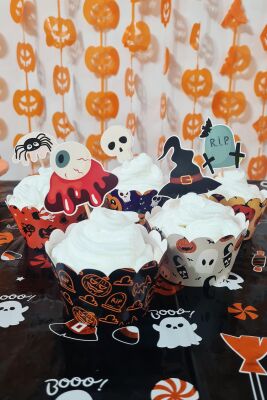 Cadılar Bayramı Korkunç Kürdan Süsleri Model 2 Cupcake Süsleri Lüks Büyük Boy 10lu Paket - 3