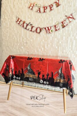 Cadılar Bayramı Masa Örtüsü Kırmızı Halloween Party Masa Örtüsü Büyük Boy 135x180cm - 1