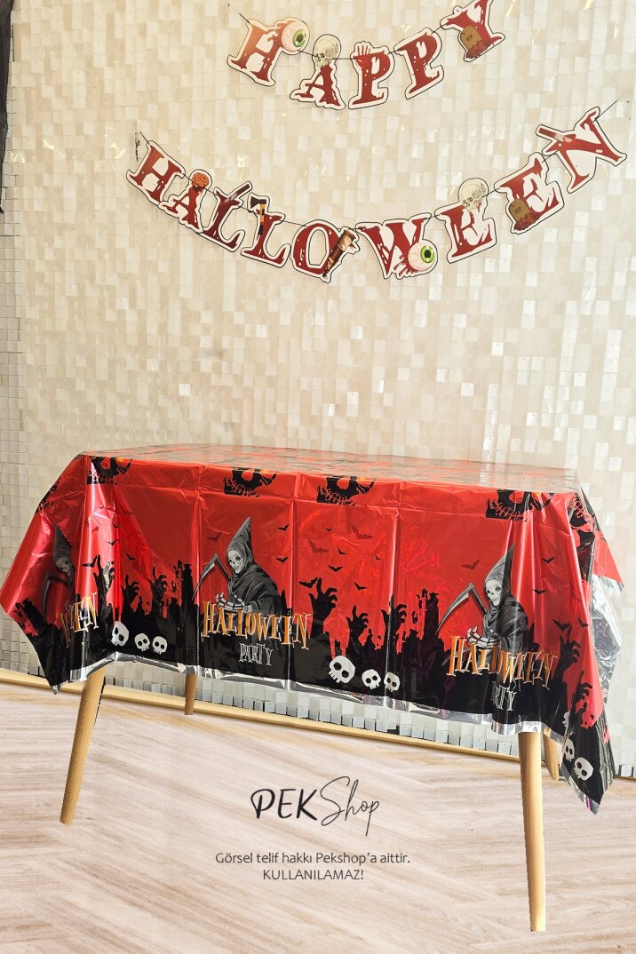 Cadılar Bayramı Masa Örtüsü Kırmızı Halloween Party Masa Örtüsü Büyük Boy 135x180cm - 1