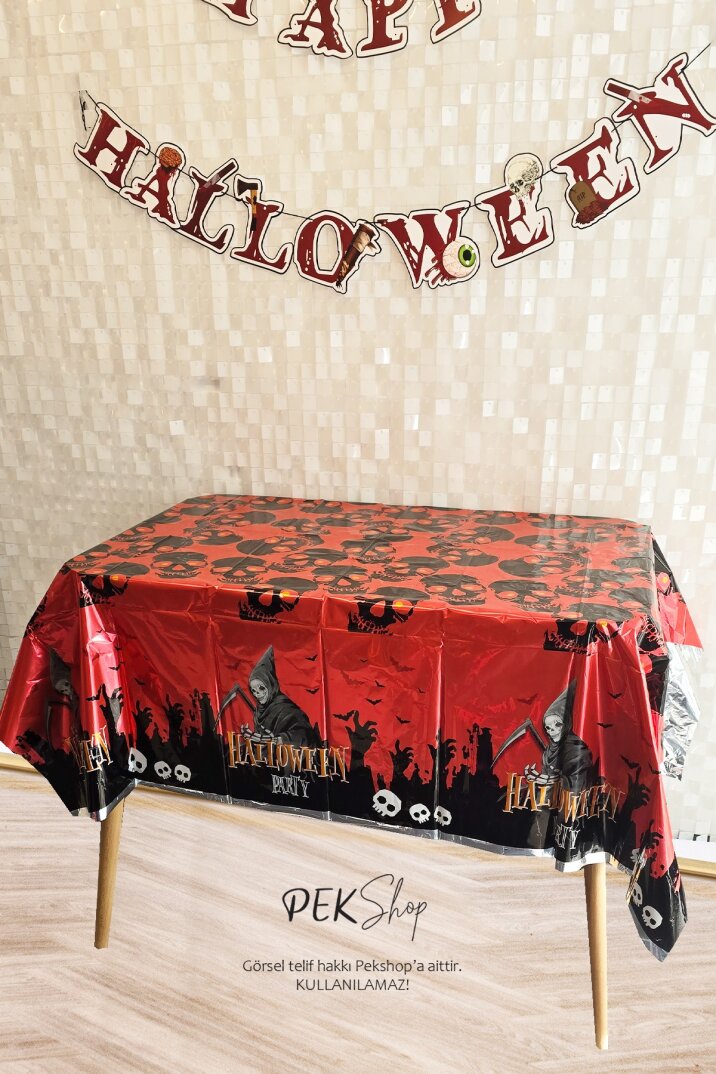 Cadılar Bayramı Masa Örtüsü Kırmızı Halloween Party Masa Örtüsü Büyük Boy 135x180cm - 2